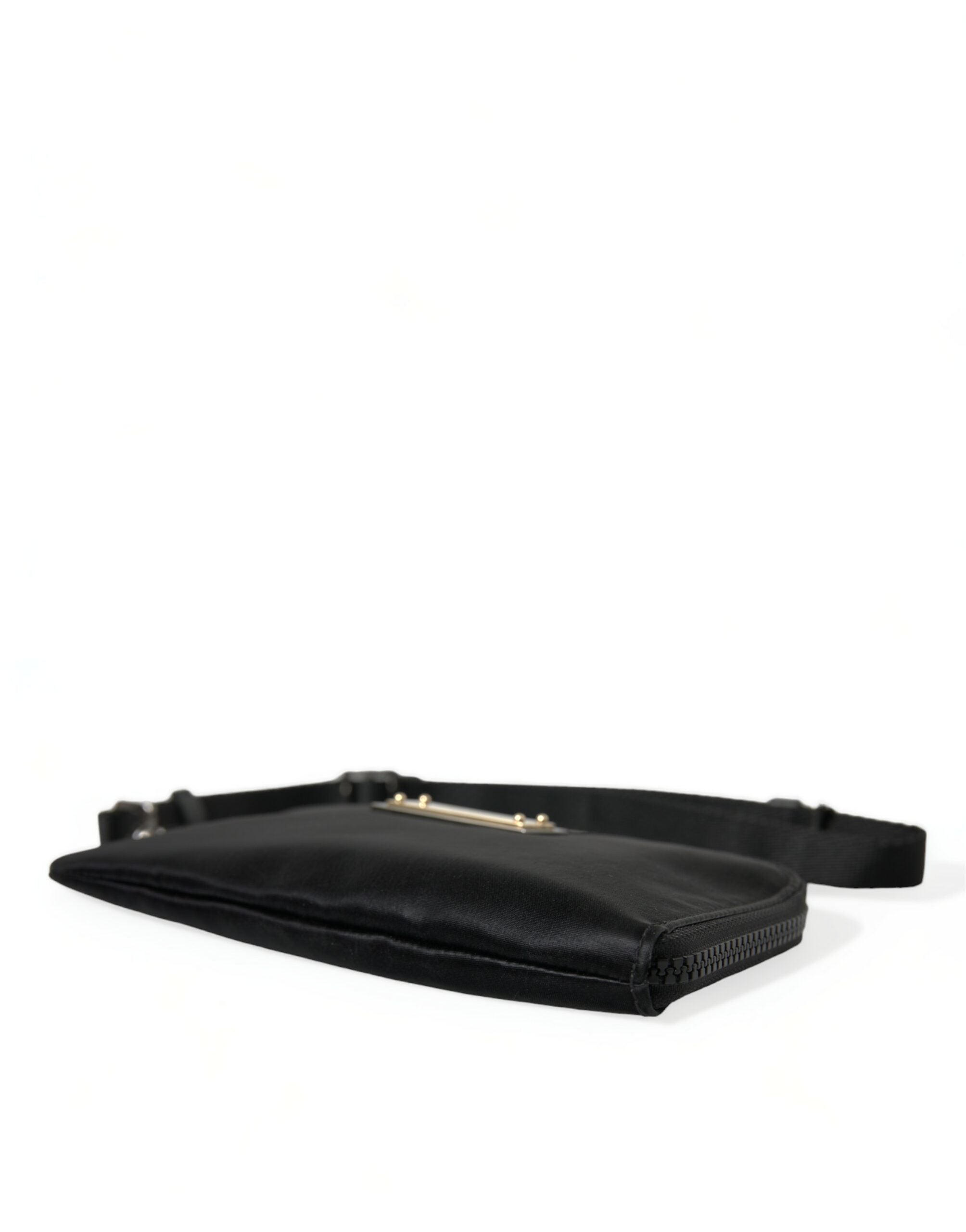 Dolce & Gabbana Black Nylon Logo Plaque Keychain Bag Clutch